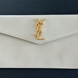 Yves Saint Laurent Cream Clutch 14.9 inches -10.6 inches tall, 5.5 inches deep